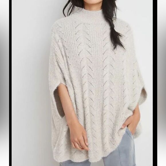 Anthropologie Sweaters - Anthro Akemi + Kin Rosie Pointelle Poncho Cream Sweater Oversized Chunky OS